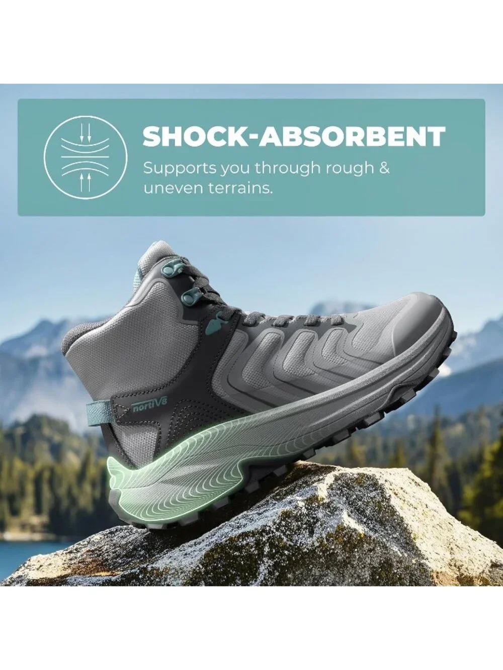 Men's Light Grey Waterproof Shoes Casual High Top Round Toe Non Slip Hiking Boot